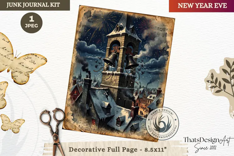Vintage New Year Junk Journal useful Page for scrapbooking