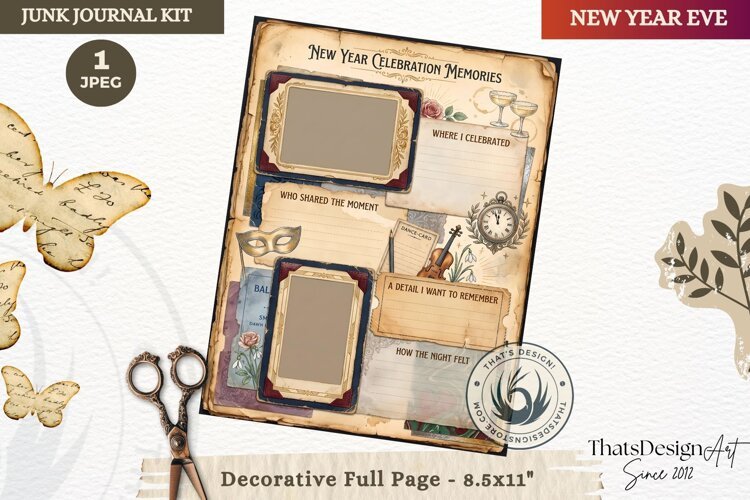 Vintage New Year Junk Journal planning Page for scrapbooking example image 1
