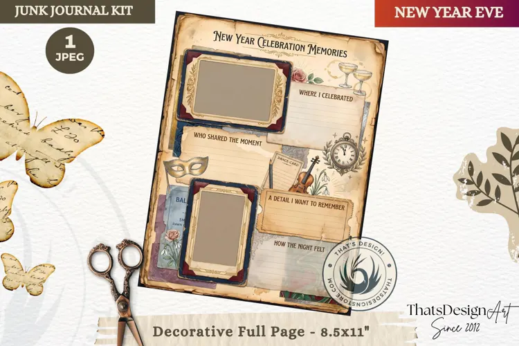 Vintage New Year Junk Journal planning Page for scrapbooking