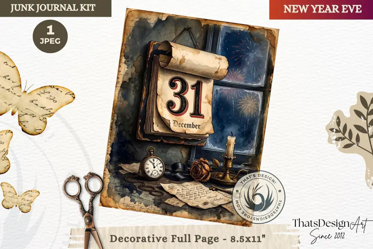 Vintage New Year Junk Journal useful Page for scrapbooking