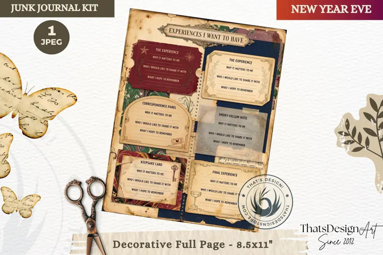 Vintage New Year Junk Journal planning Page for scrapbooking