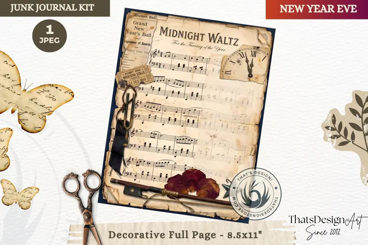 Vintage New Year Junk Journal useful Page for scrapbooking