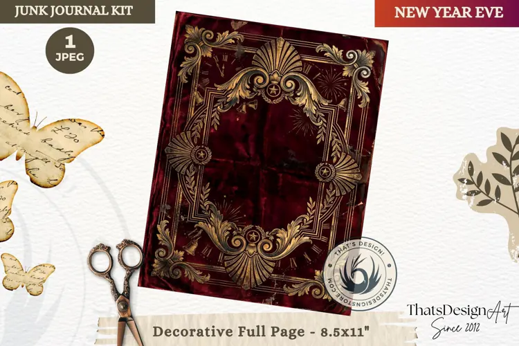 Vintage New Year Junk Journal useful Page for scrapbooking