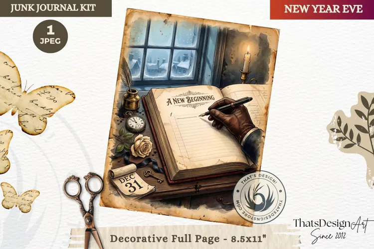 Vintage New Year Junk Journal useful Page for scrapbooking