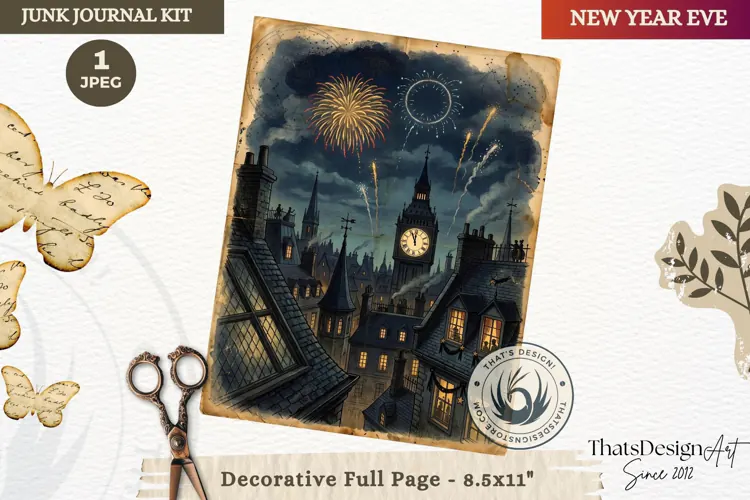 Vintage New Year Junk Journal useful Page for scrapbooking
