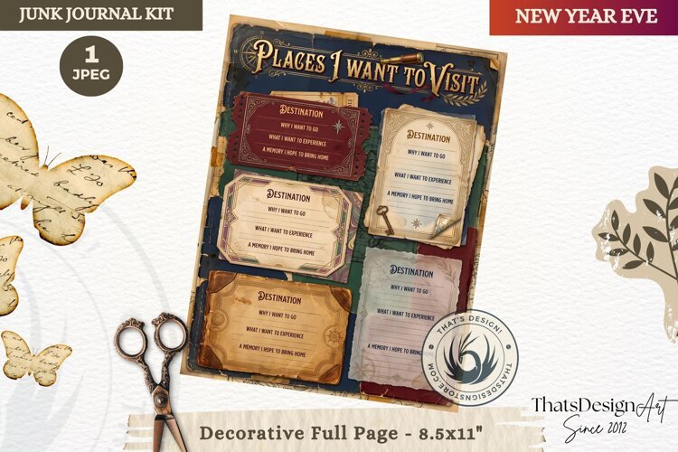 Vintage New Year Junk Journal useful Page for scrapbooking example image 1