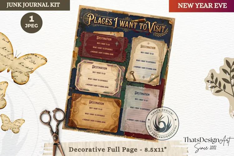 Vintage New Year Junk Journal useful Page for scrapbooking
