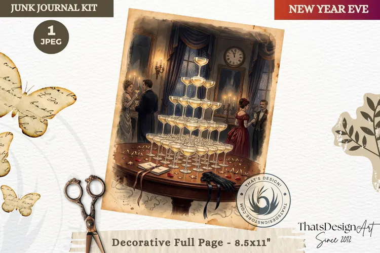 Vintage New Year Junk Journal useful Page for scrapbooking