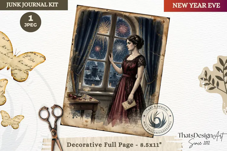 Vintage New Year Junk Journal useful Page for scrapbooking