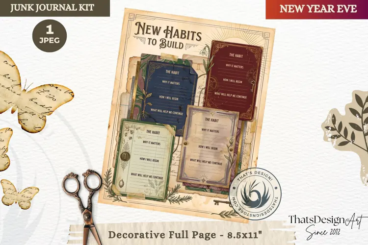 Vintage New Year Junk Journal useful Page for scrapbooking