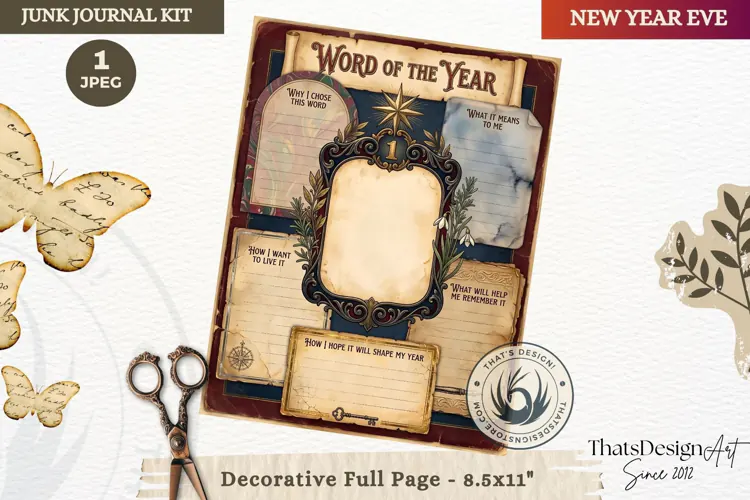 Vintage New Year Junk Journal useful Page for scrapbooking