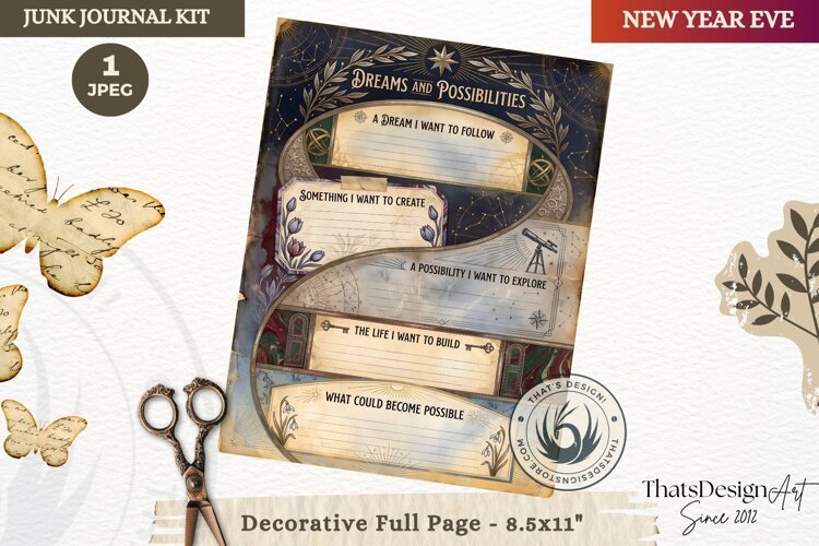 Vintage New Year Junk Journal useful Page for scrapbooking example image 1