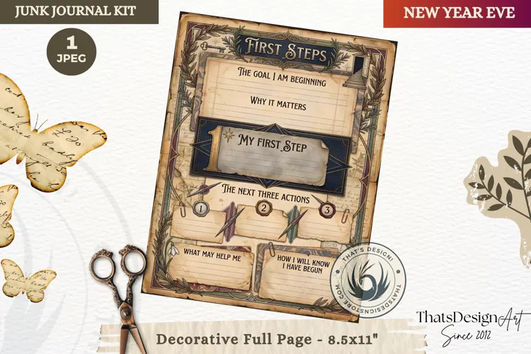 Vintage New Year Junk Journal useful Page for scrapbooking