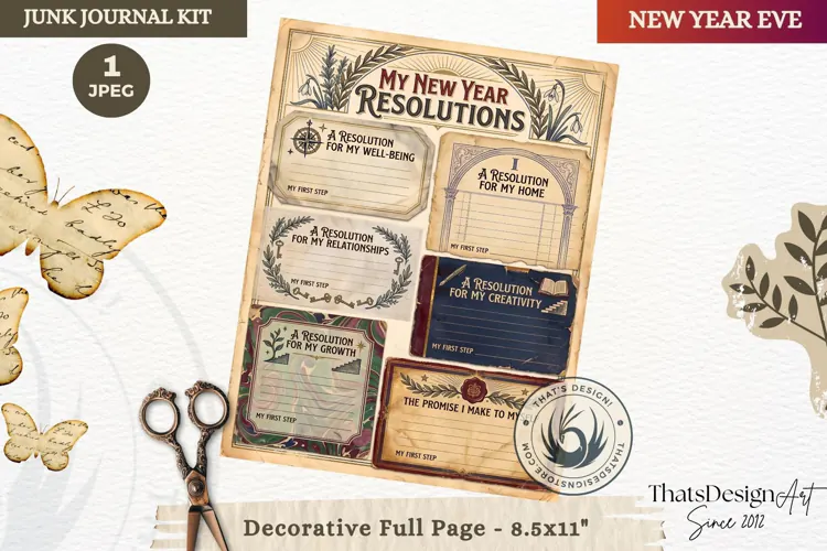 Vintage New Year Junk Journal useful Page for scrapbooking