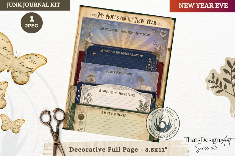 Vintage New Year Junk Journal useful Page for scrapbooking