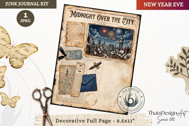 Vintage New Year Junk Journal useful Page for scrapbooking example image 1
