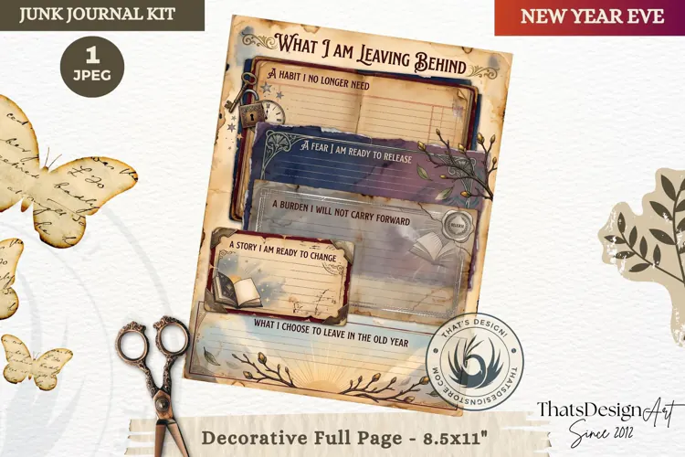 Vintage New Year Junk Journal useful Page for scrapbooking