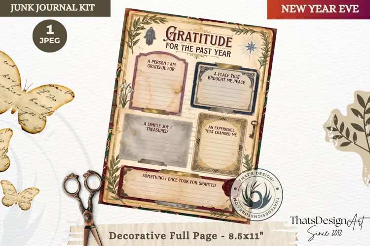 Vintage New Year Junk Journal useful Page for scrapbooking