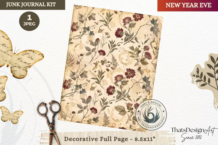 Vintage New Year Junk Journal useful Page for scrapbooking