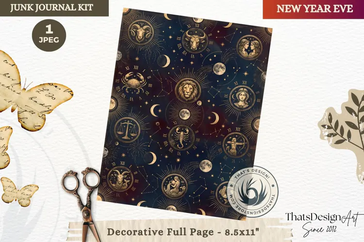 Vintage New Year Junk Journal useful Page for scrapbooking