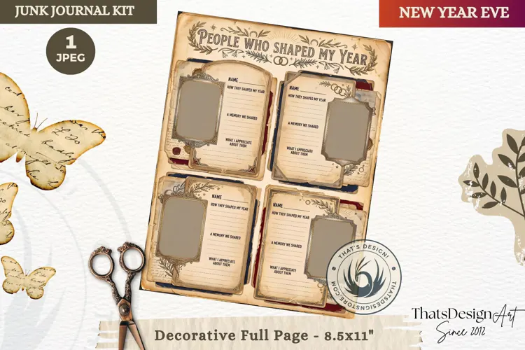 Vintage New Year Junk Journal useful Page for scrapbooking