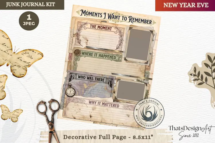 Vintage New Year Junk Journal useful Page for scrapbooking