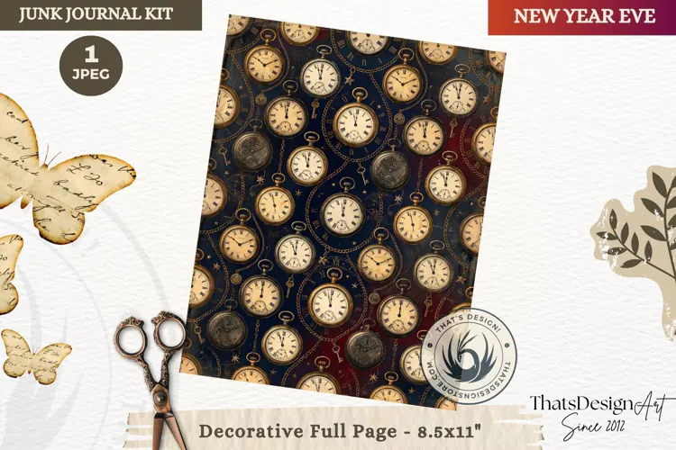Vintage New Year Junk Journal useful Page for scrapbooking