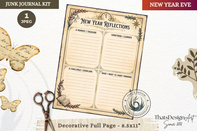 Vintage New Year Junk Journal useful Page for scrapbooking