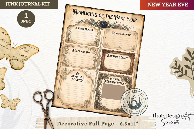 Vintage New Year Junk Journal useful Page for scrapbooking