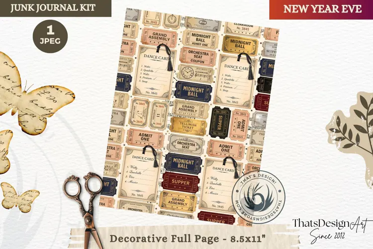 Vintage New Year Junk Journal useful Page for scrapbooking