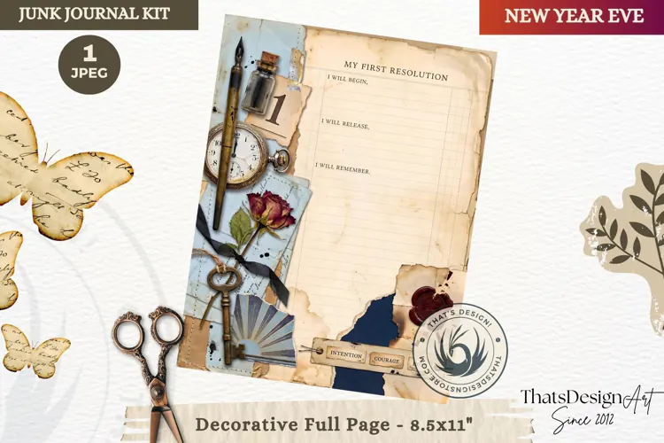 Vintage New Year Junk Journal useful Page for scrapbooking