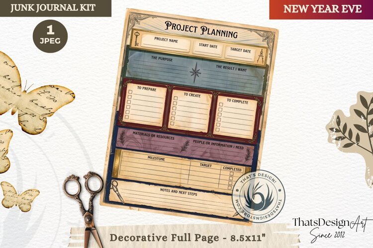 Vintage New Year Junk Journal planning Page for scrapbooking example image 1