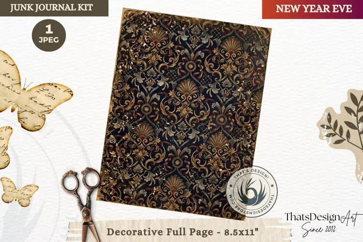 Vintage New Year Junk Journal useful Page for scrapbooking