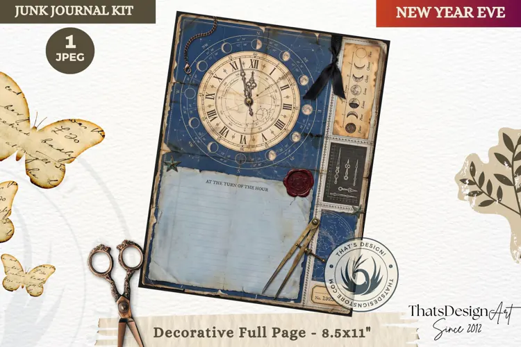 Vintage New Year Junk Journal useful Page for scrapbooking