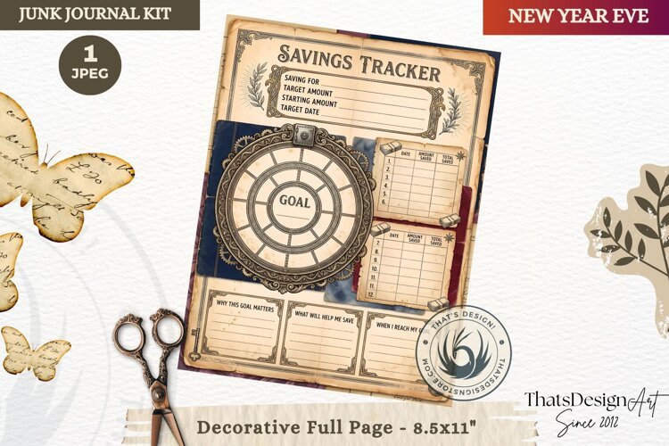 Vintage New Year Junk Journal planning Page for scrapbooking example image 1