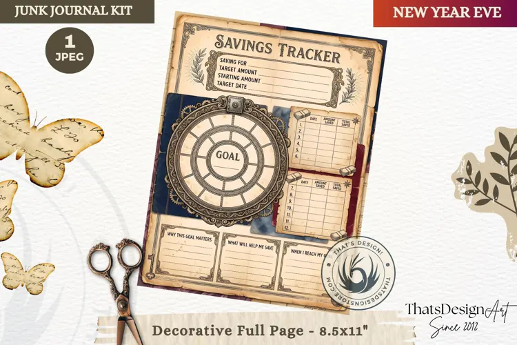 Vintage New Year Junk Journal planning Page for scrapbooking