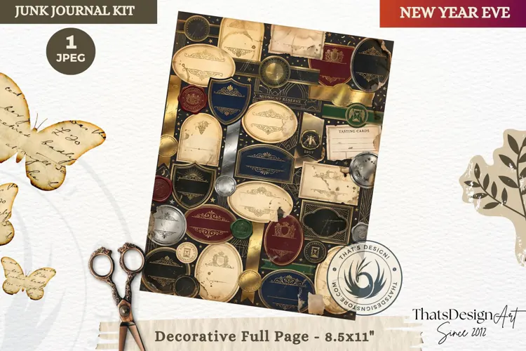 Vintage New Year Junk Journal useful Page for scrapbooking