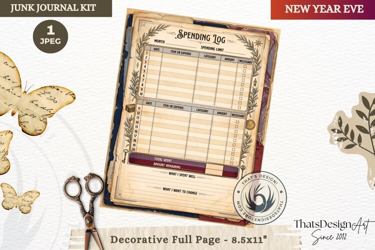 Vintage New Year Junk Journal planning Page for scrapbooking example image 1