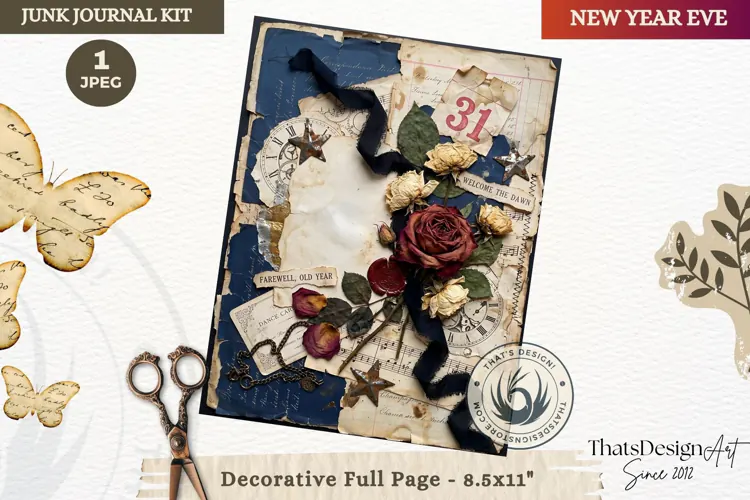 Vintage New Year Junk Journal useful Page for scrapbooking