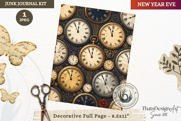 Vintage New Year Junk Journal useful Page for scrapbooking