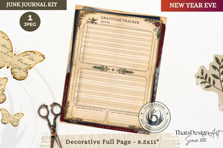 Vintage New Year Junk Journal planning Page for scrapbooking