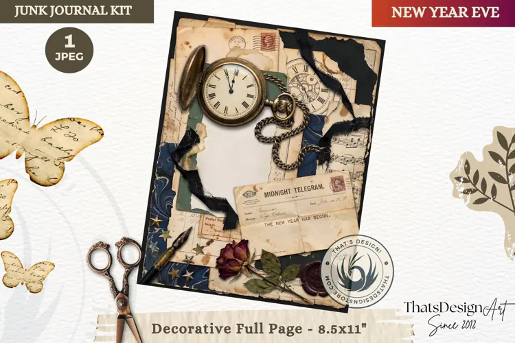 Vintage New Year Junk Journal useful Page for scrapbooking