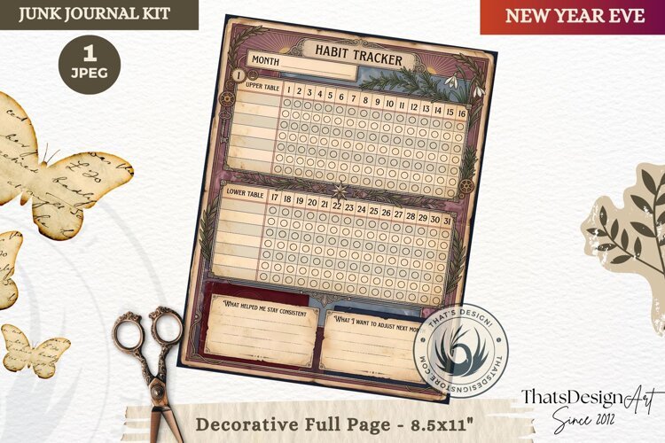 Vintage New Year Junk Journal planning Page for scrapbooking example image 1
