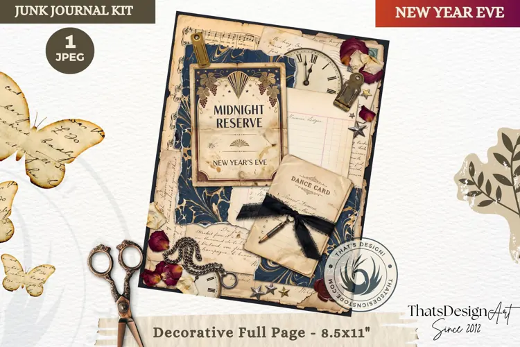 Vintage New Year Junk Journal useful Page for scrapbooking