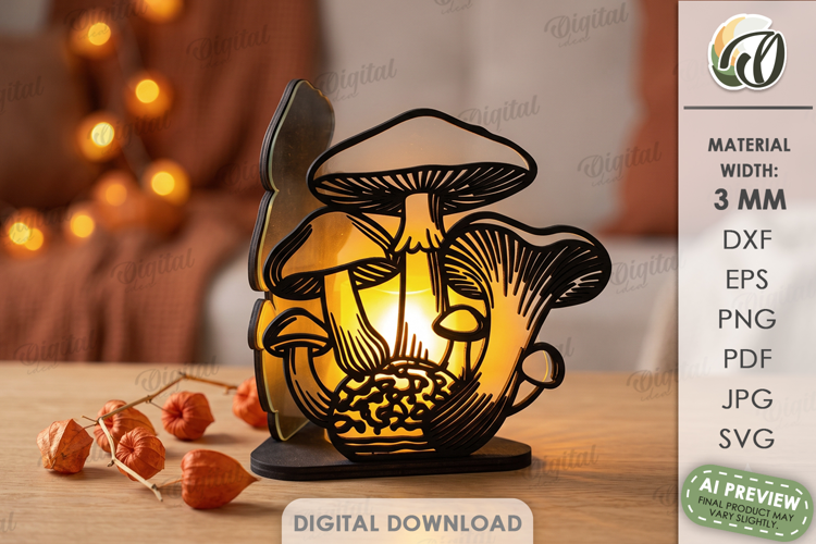 Decorative Glass Night Light Laser Cut. Tea Light Holder SVG
