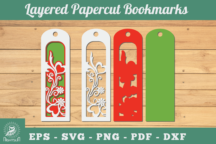 Decorative Heart 3D Papercut Bookmarks SVG