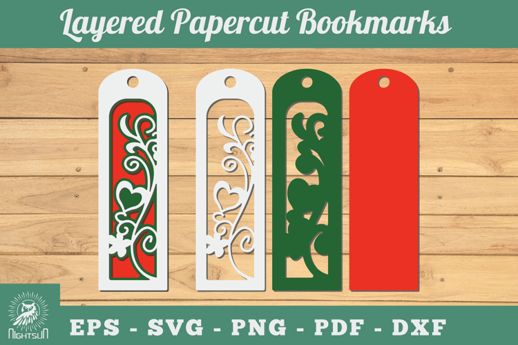 Decorative Heart 3D Papercut Bookmarks SVG