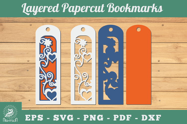 Decorative Heart 3D Papercut Bookmarks SVG