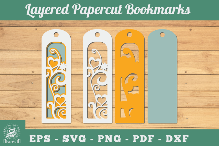 Decorative Heart 3D Papercut Bookmarks SVG
