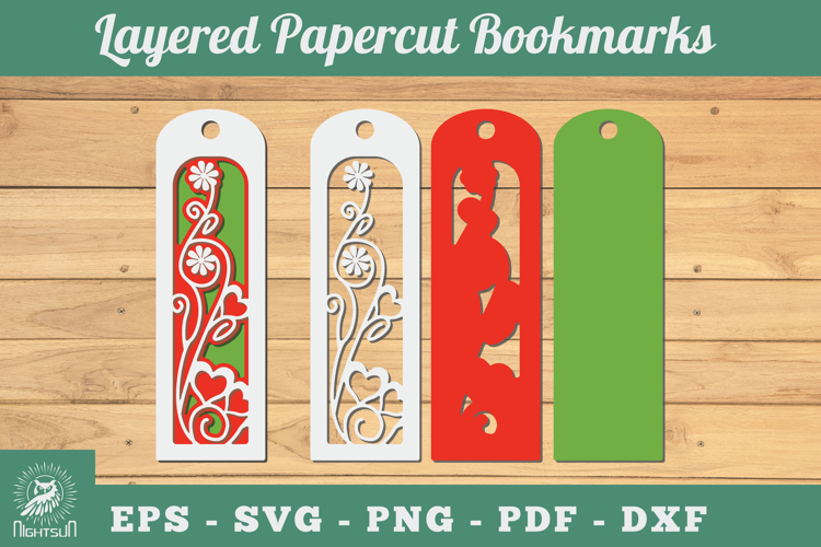 Decorative Heart 3D Papercut Bookmarks SVG